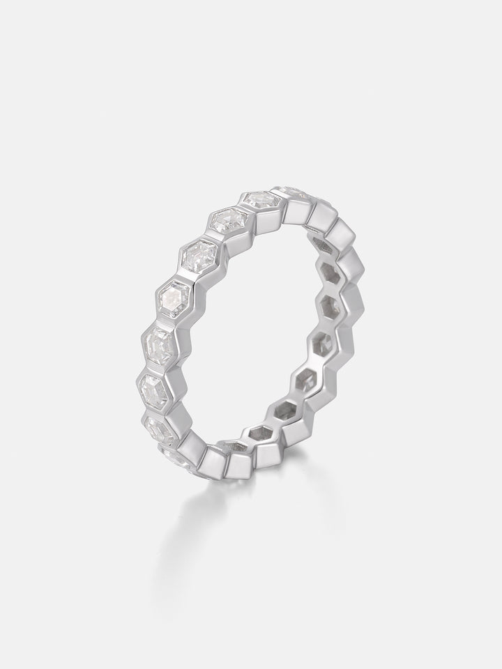 3MM Hexagonal Moissanite Eternity Ring