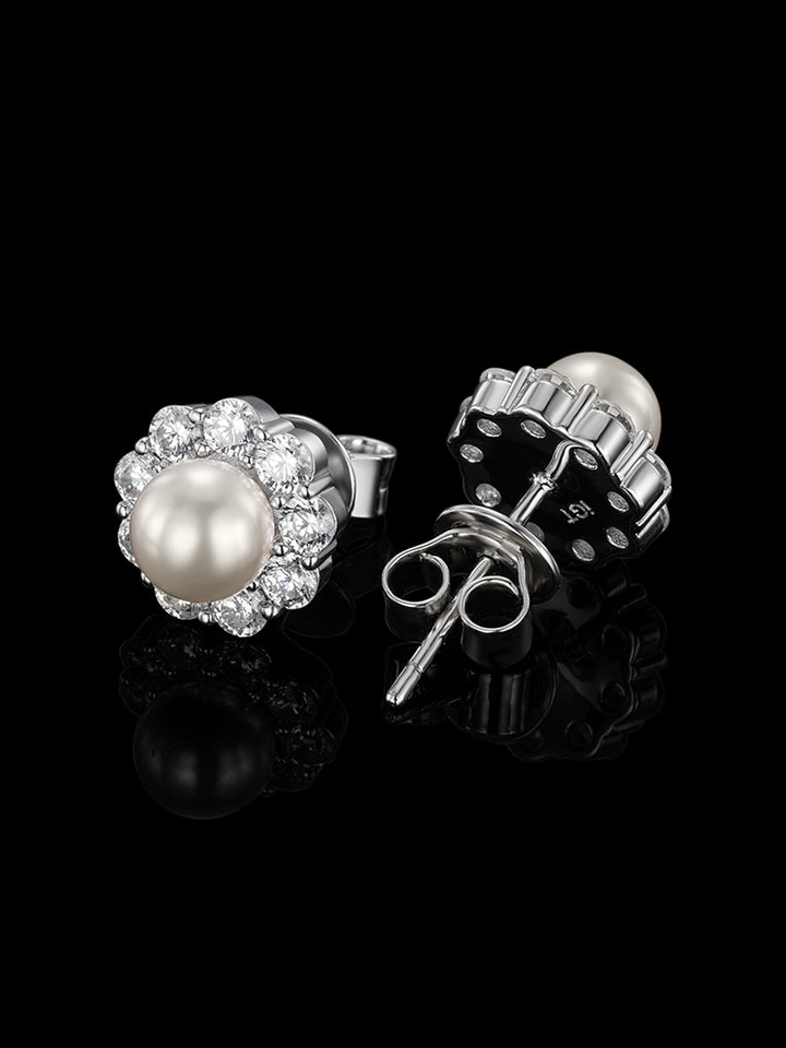 S925 Moissanite Pearl Stud Earrings