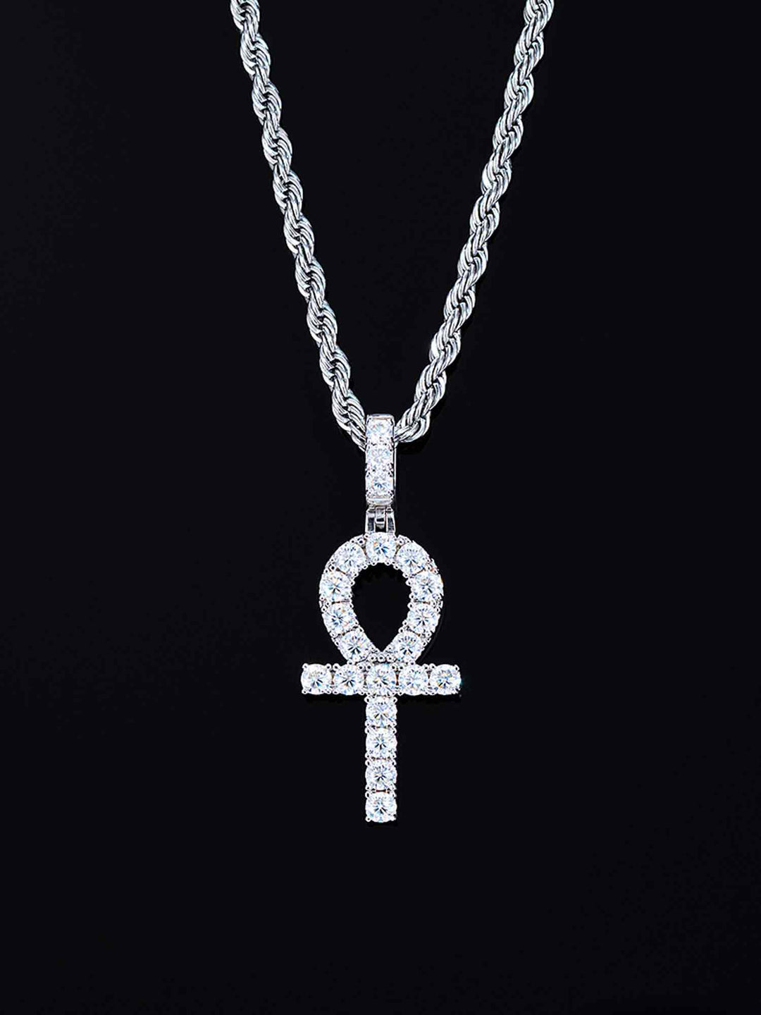 925 Sterling Silver Moissanite Ankh Pendant 2.0ct