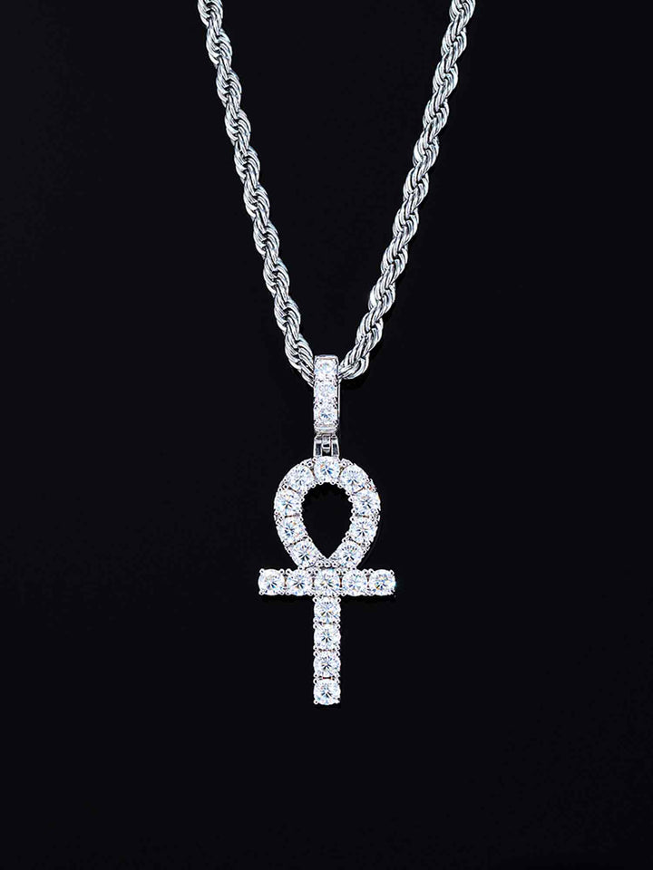 925 Sterling Silver Moissanite Ankh Pendant 2.0ct