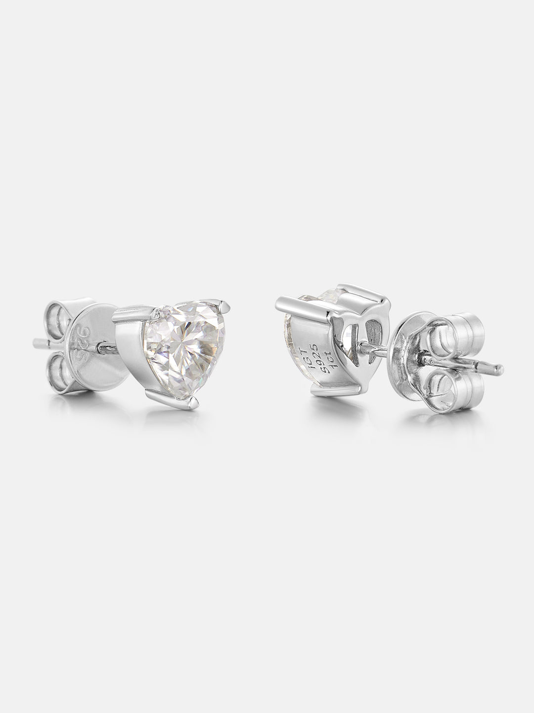 S925 Moissanite Heart Shaped Stud Earrings - 2 Carat Total