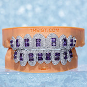 PAVE SETTING DIAMOND GRILLZ RADIANT CUT PURPLE SAPPHIRE