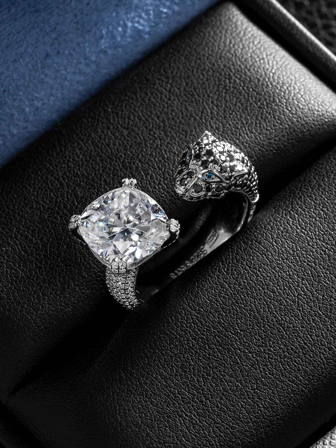 6CT Cushion Cut Moissanite Leopard Head Open Ring