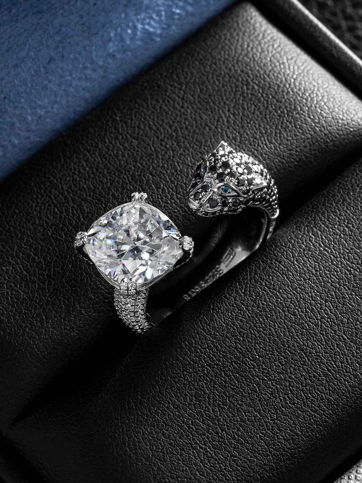 6CT Cushion Cut Moissanite Leopard Head Open Ring