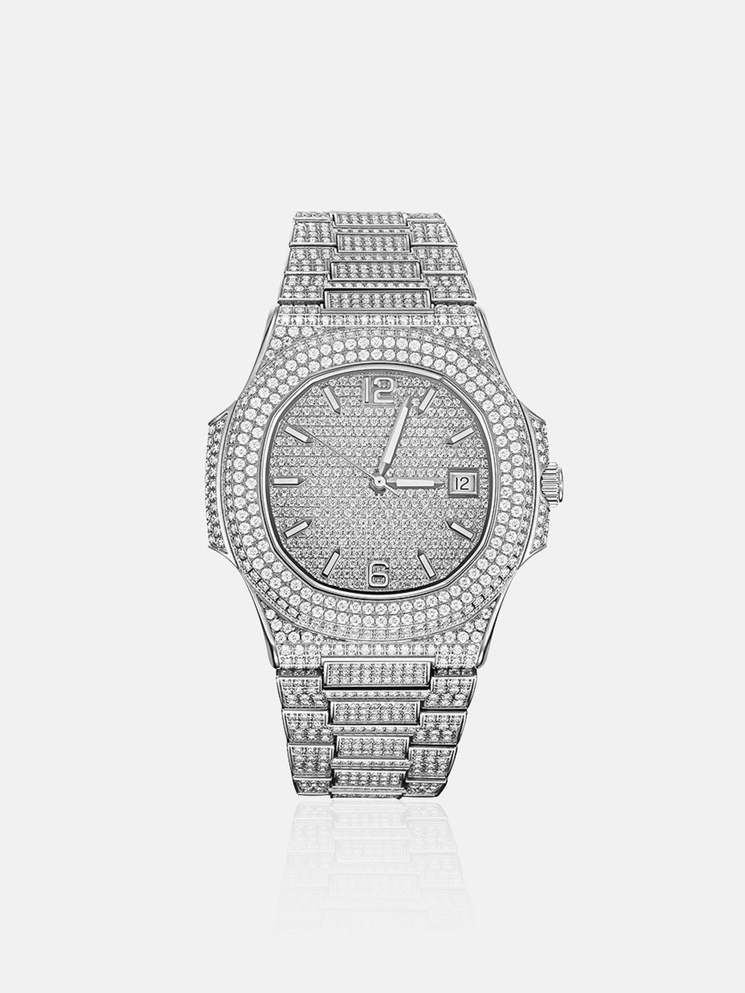 Fully Iced Out Moissanite Watch in White Gold