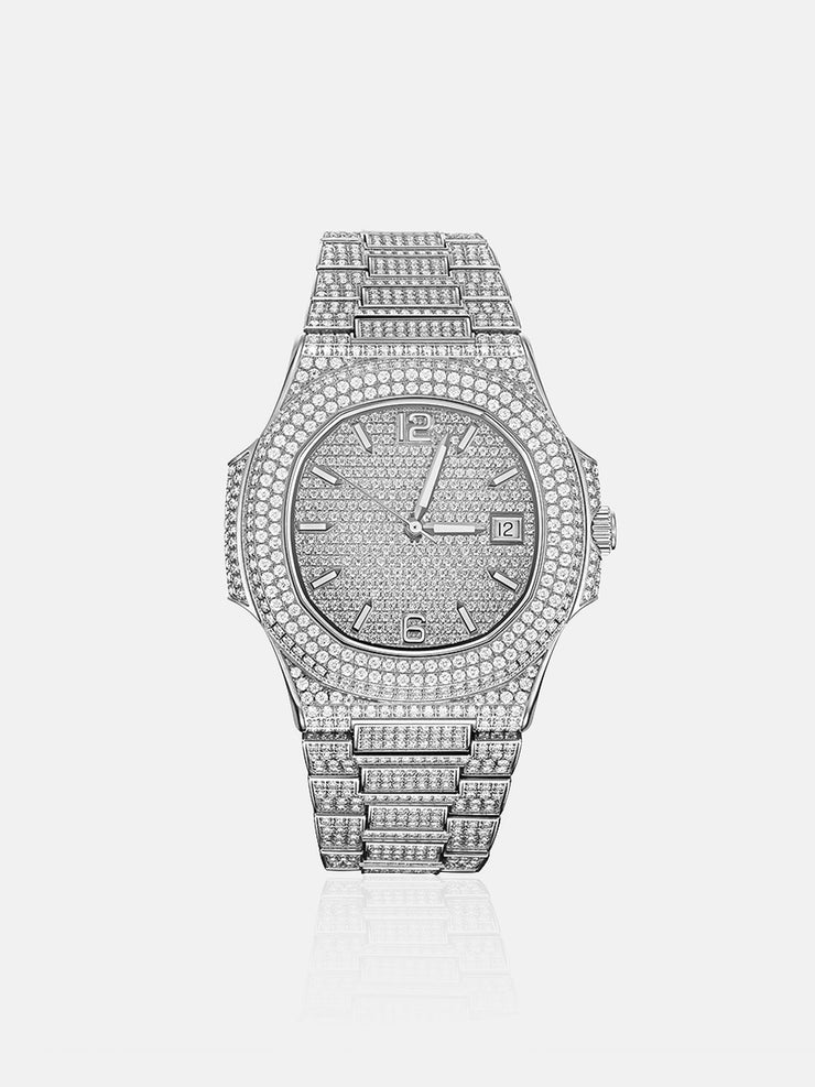 Fully Iced Out Moissanite Watch in White Gold