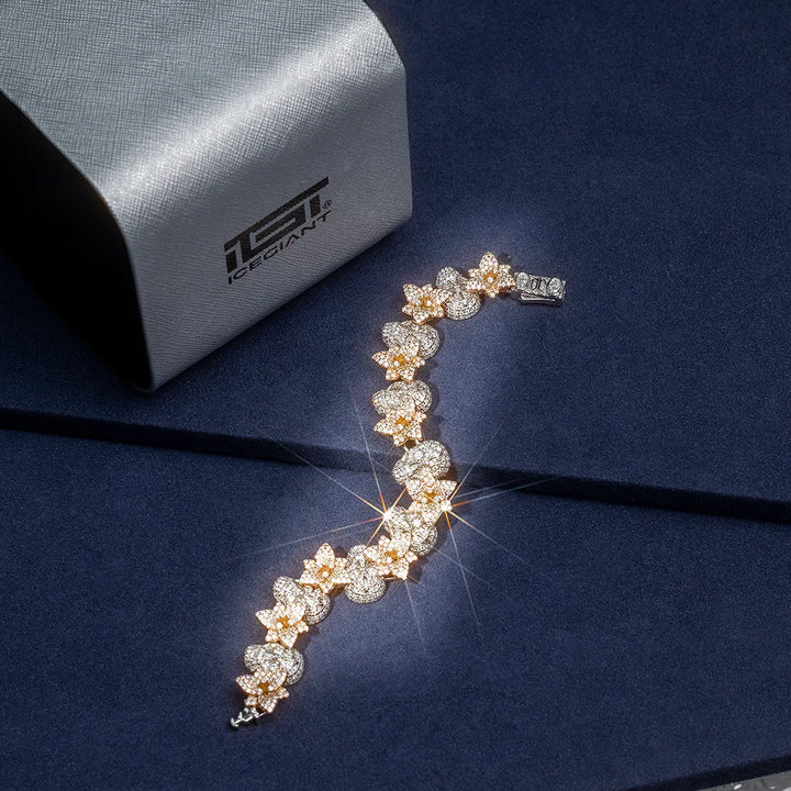 Custom Moissanite Blossoming Skull Bracelet