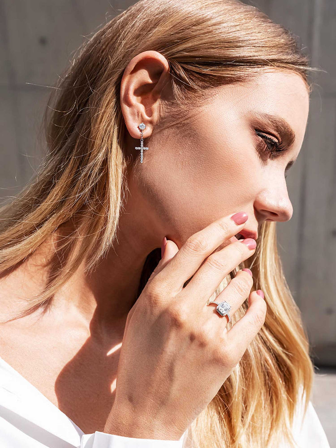 S925 Stud Cross Dangle Moissanite Earrings