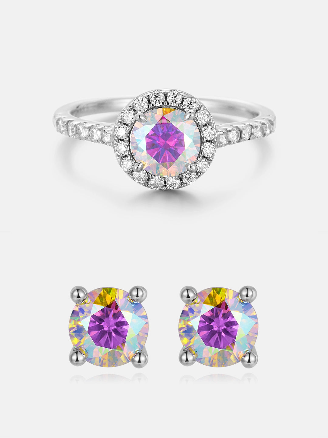 $99 Rainbow Moissanite Earrings +Ring Set