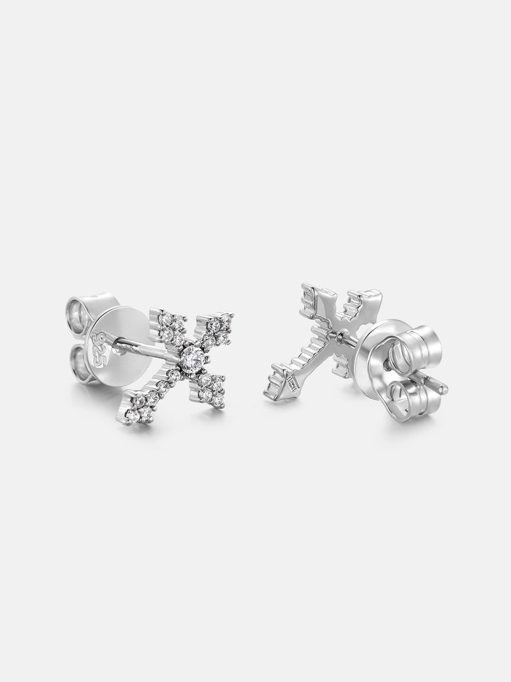 Moissanite Tapered Cross Stud Earrings