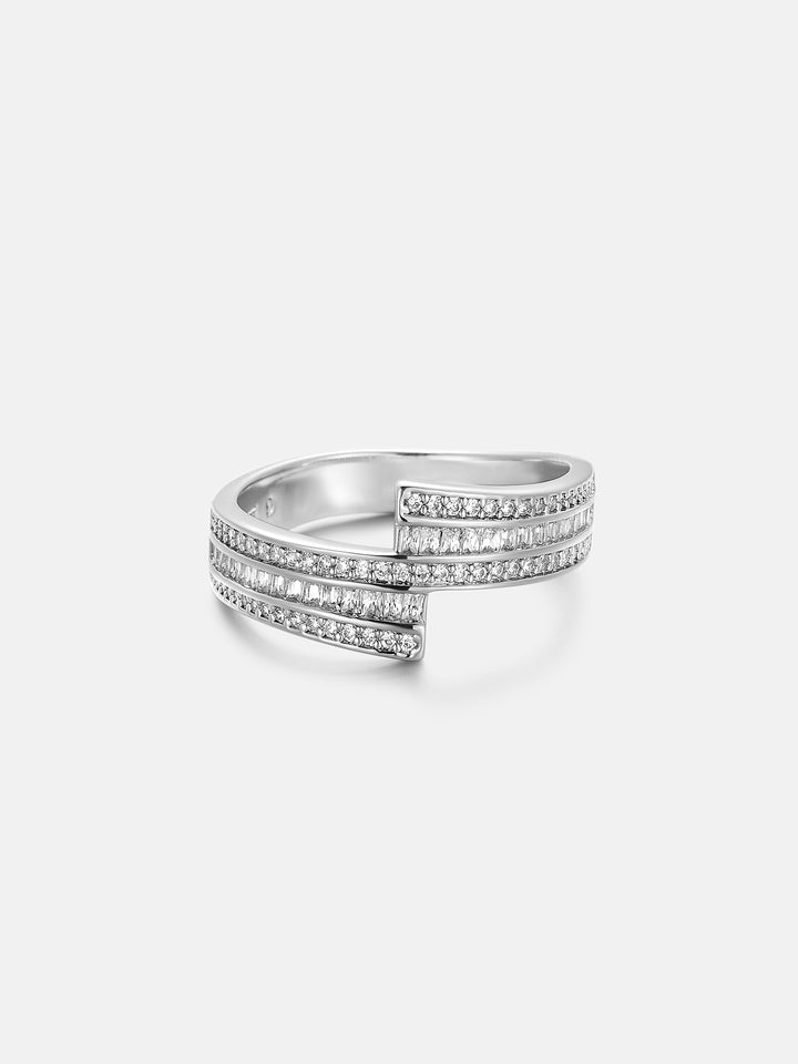 Round & Baguette Triple Row Moissanite Spiral Ring