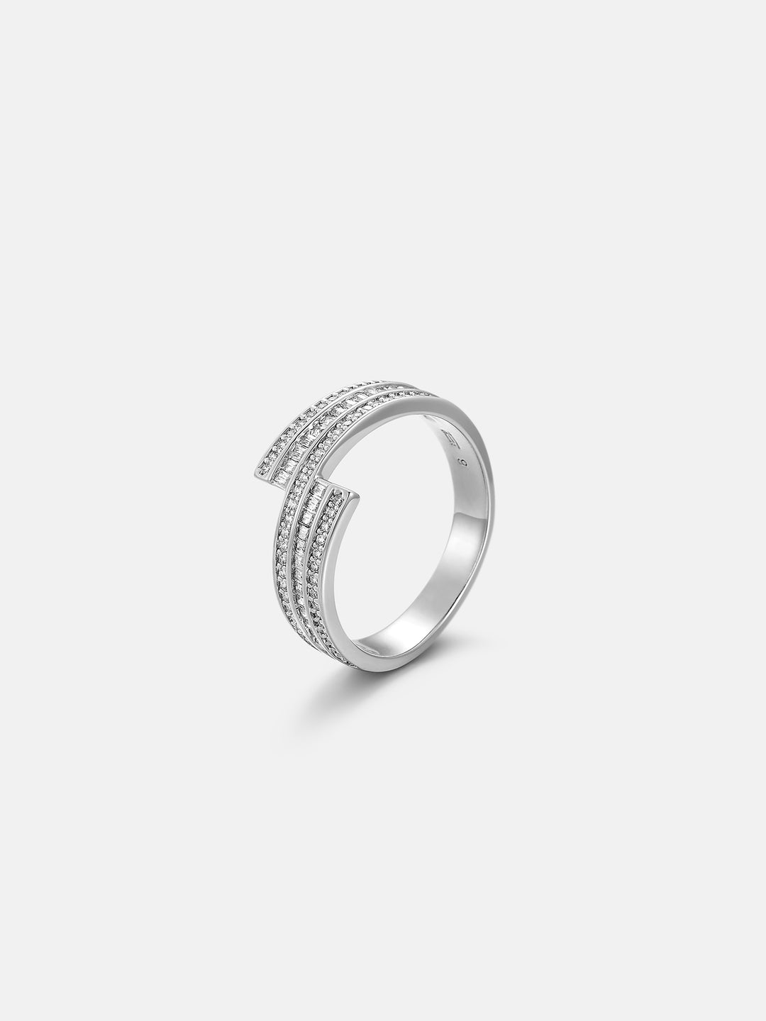 Round & Baguette Triple Row Moissanite Spiral Ring