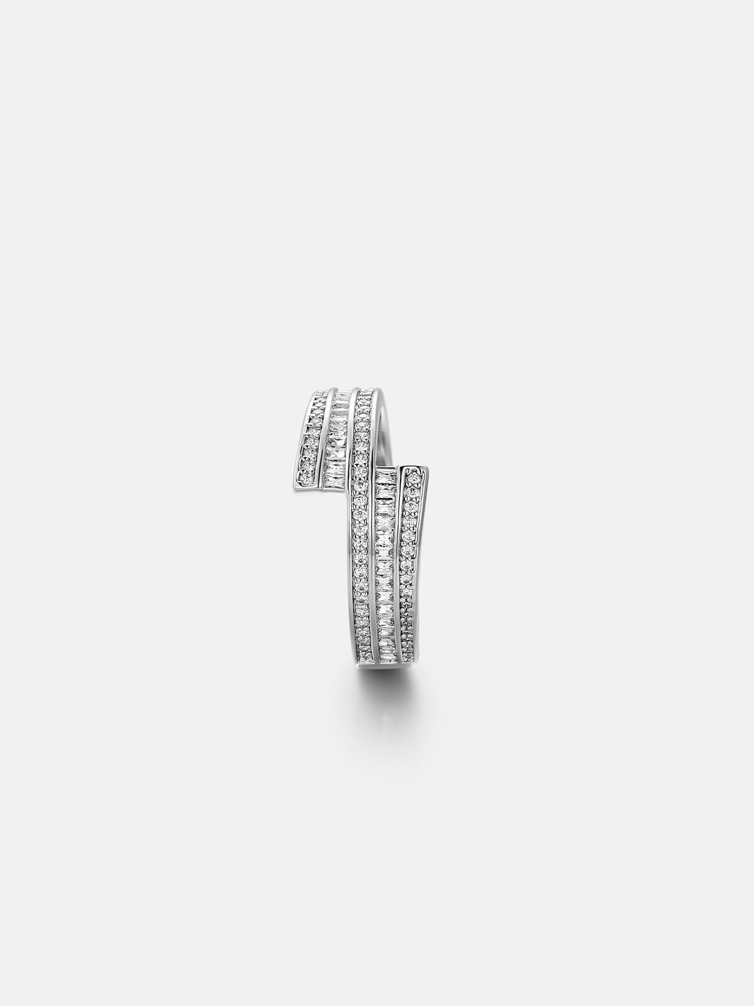 Round & Baguette Triple Row Moissanite Spiral Ring