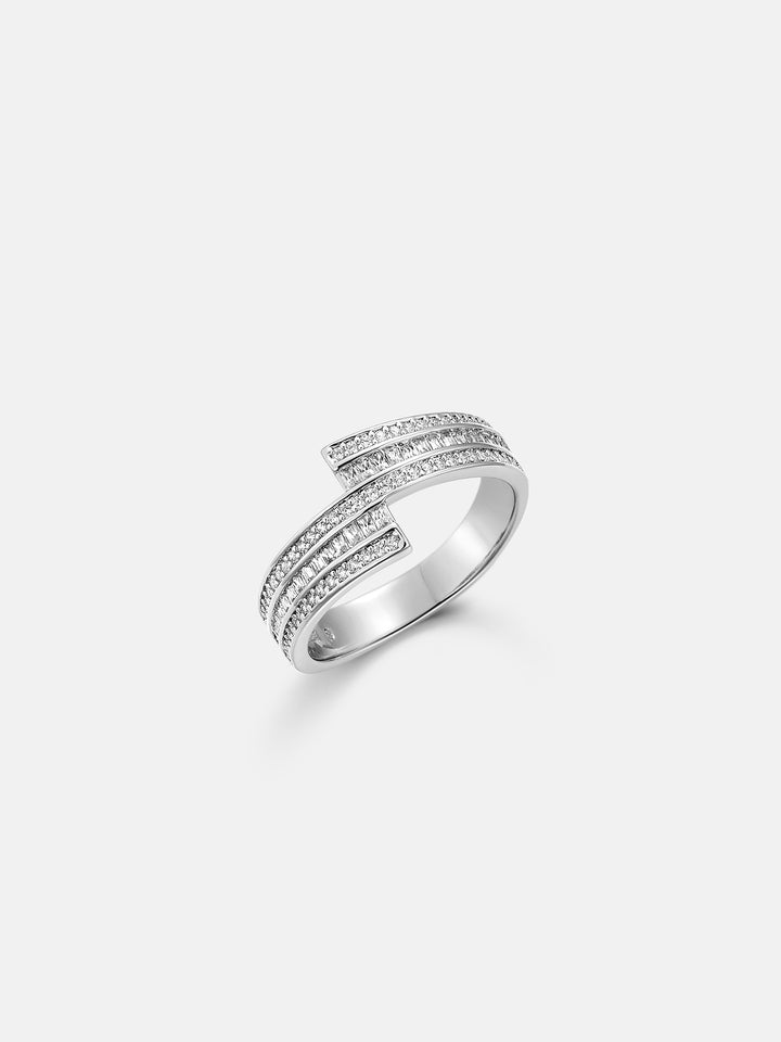 Round & Baguette Triple Row Moissanite Spiral Ring