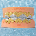 Two Tone Diamond Cut With Diamond Dust Wave Grillz