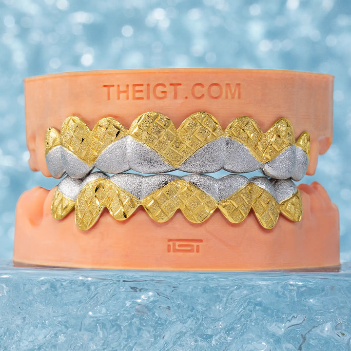 Two Tone Diamond Cut With Diamond Dust Wave Grillz