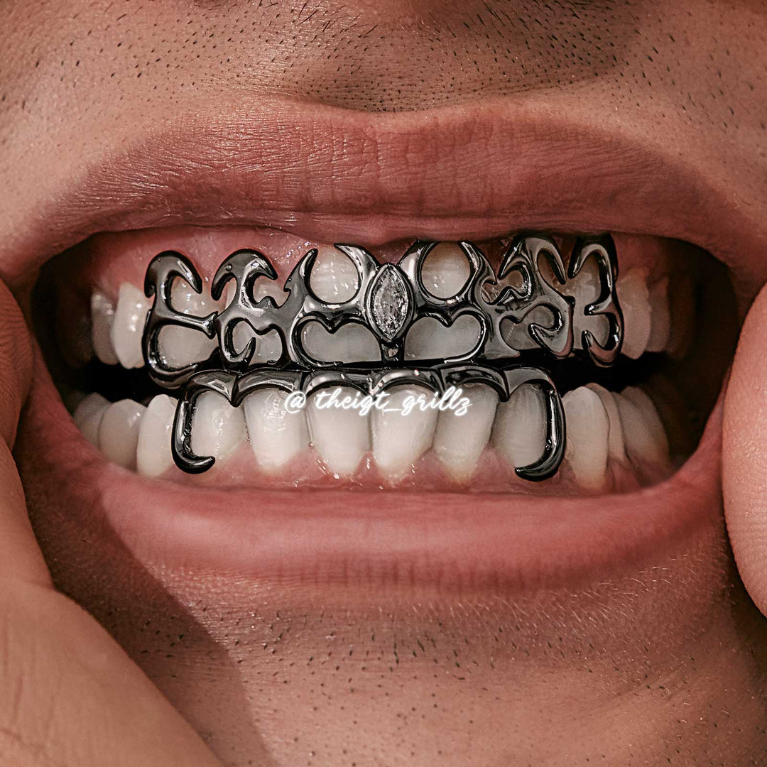 Top Tribal Style W Bottom Bar Grillz