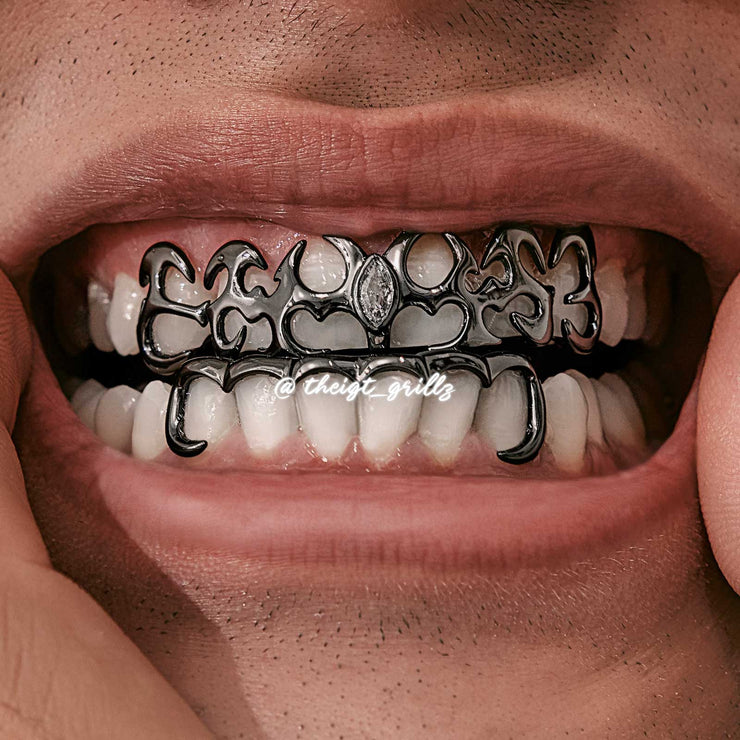 Top Tribal Style W Bottom Bar Grillz