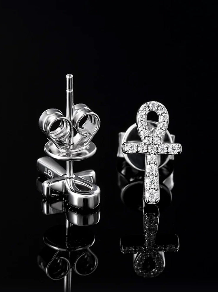 14K Solid Gold Micro Ankh Moissanite Stud Earring