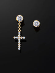 Solid Gold Stud Cross Dangle Moissanite Earrings