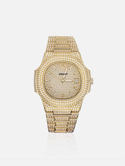 Fully Iced Out Moissanite Watch in Yellow Gold