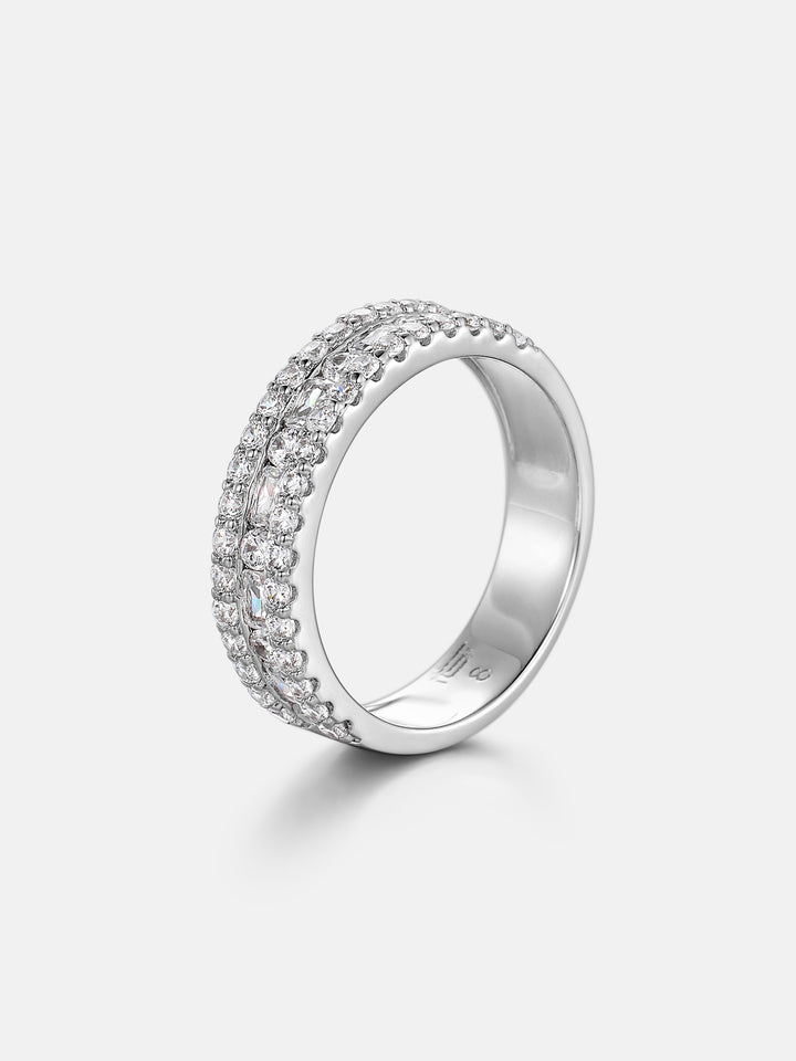 Baguette & Round Triple Row Moissanite Ring