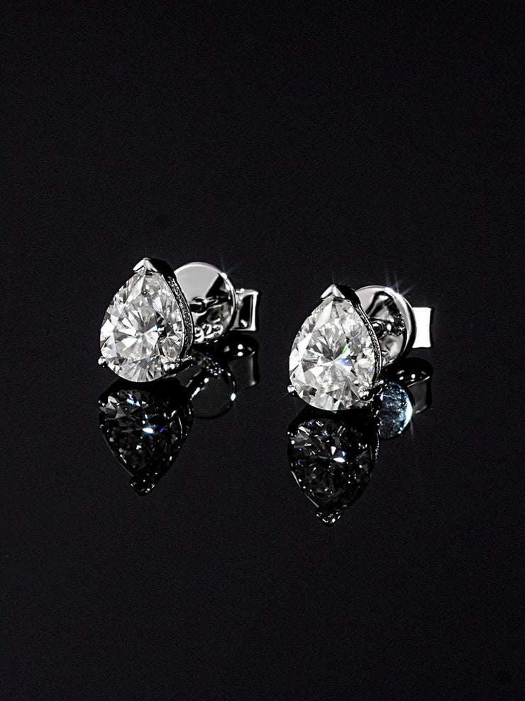 S925 Moissanite Pear Cut Stud Earrings - 2.4 Carat Total