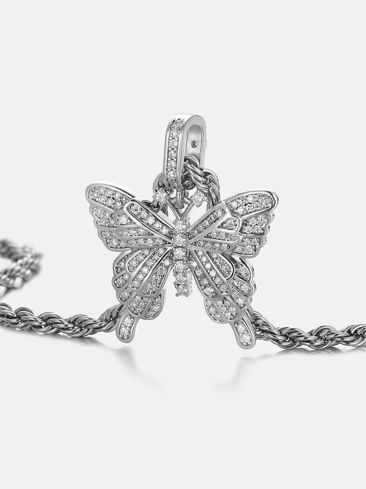 925 Sterling Silver Moissanite Layered Butterfly Pendant