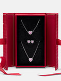 Pink Heart Moissanite Jewelry Trio & Red Ribbon Box (4-Piece Set)