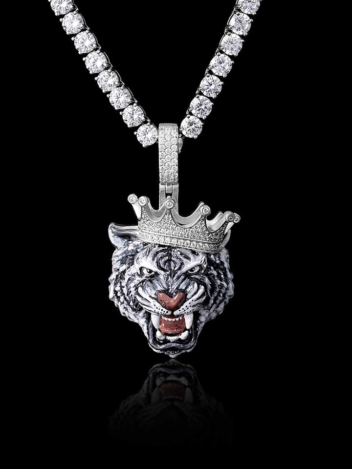 Moissanite Enamel Crown Tiger Pendant