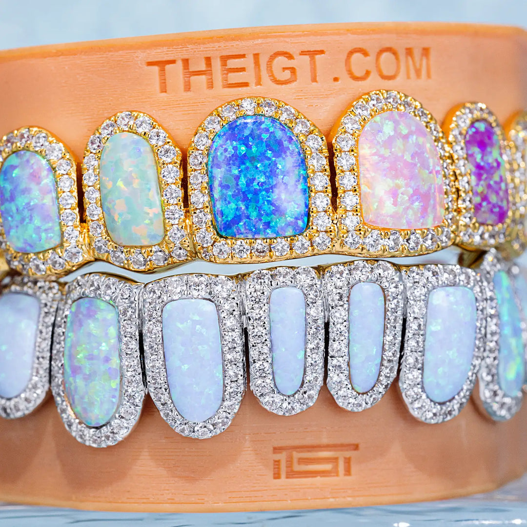 Pave Setting Multi-Colored Opal Diamond Grillz