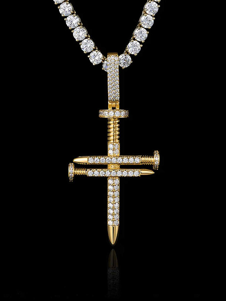Moissanite Nail Cross Pendant