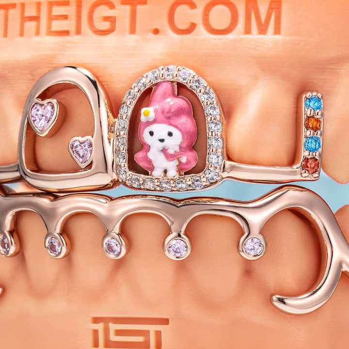 Enamel & Moissanite Pink Bunny Custom Grillz