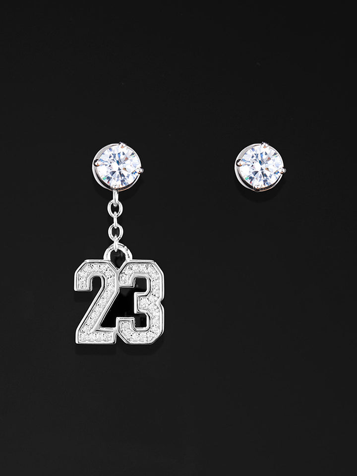 925 Sterling Silver Number Stud Dangle Asymmetric Earrings