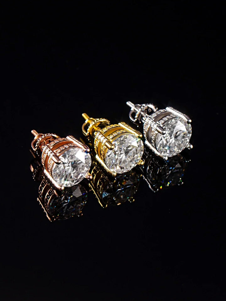 14K Solid Gold Halo Moissanite Stud Earrings-3CT Each