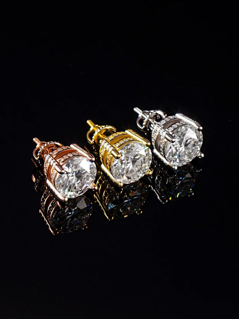 14K Solid Halo Moissanite Stud Earrings 3CT Each