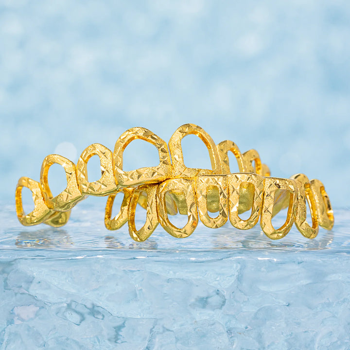Open Face With Diamond Cut And Diamond Dust Grillz