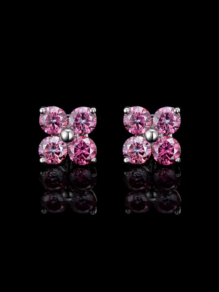 S925 Floral Pink Moissanite Earrings