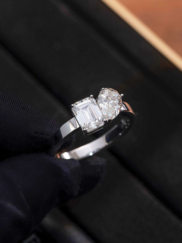 Made To Order 3.5 CTW Emerald & Pear Cut Engagement Ring