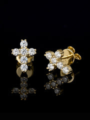 14K Solid Gold Micro Cross Moissanite Stud Earring