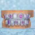 Pave Setting Diamond Grillz White & Pink Opal