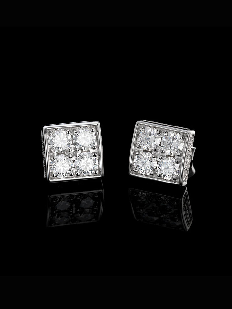 S925 Round Cut Moissanite Square Earrings