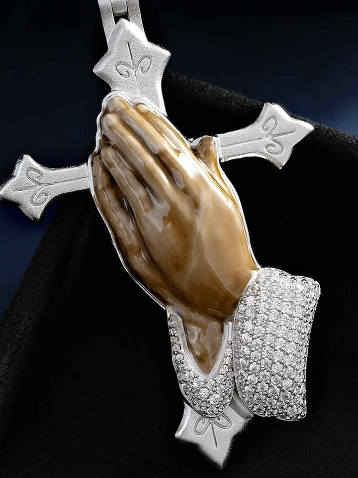 Moissanite Enamel Praying Hands Pendants