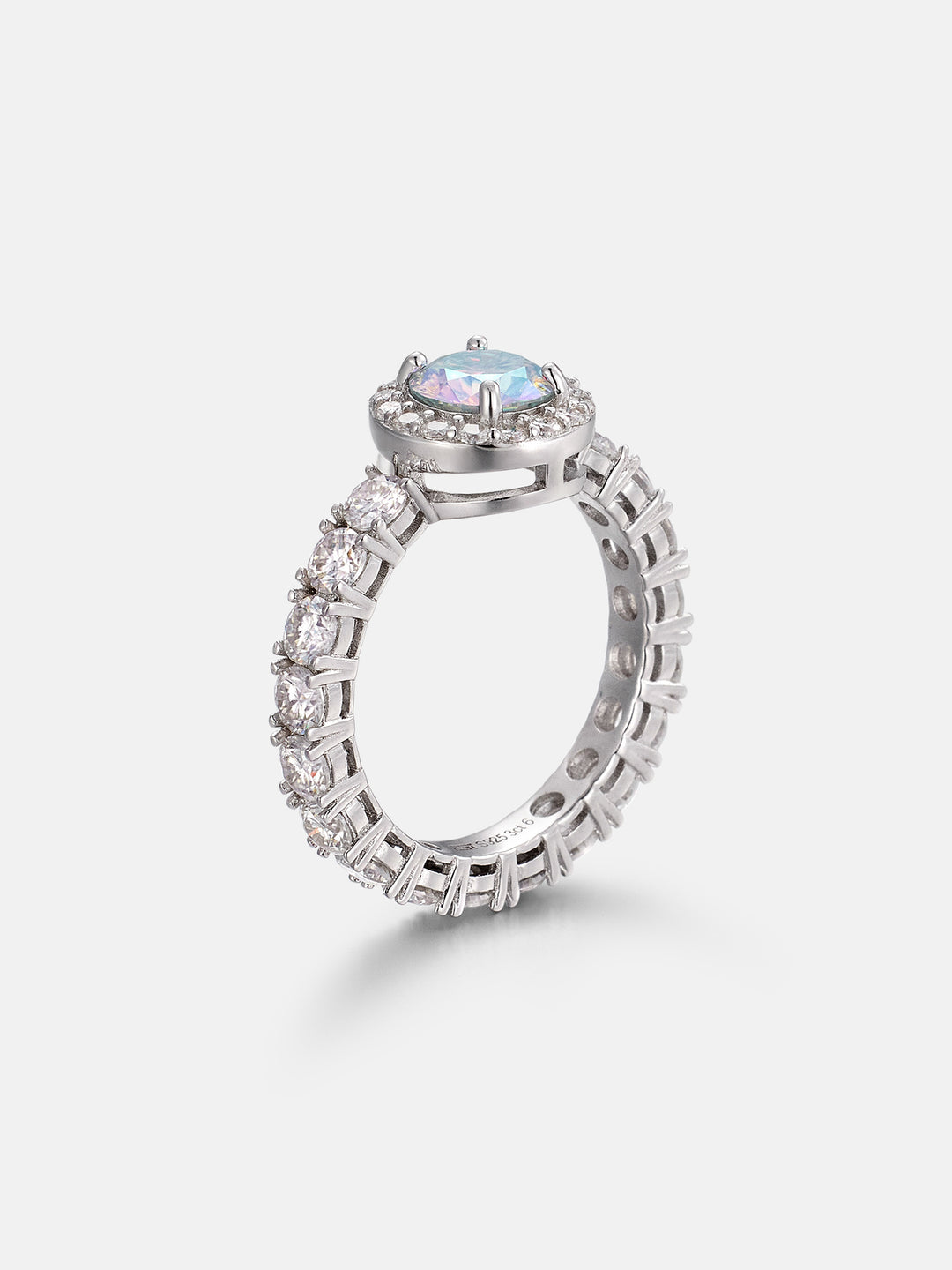 1CT Rainbow Moissanite Halo Ring with Side Diamonds