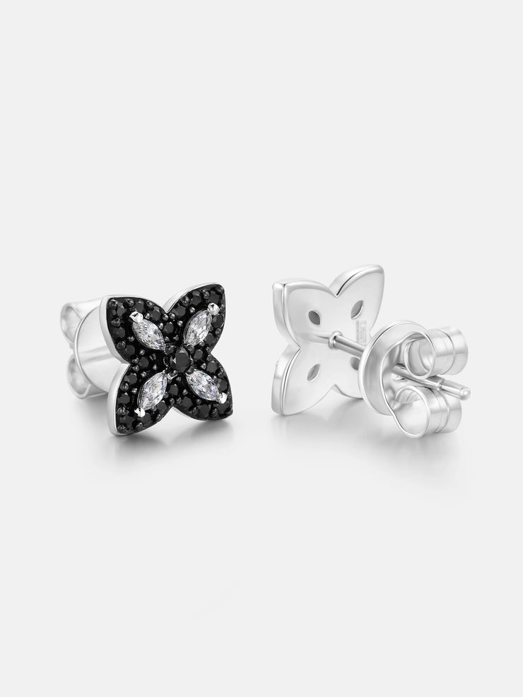 Black Moissanite & White Marquise Clover Earrings