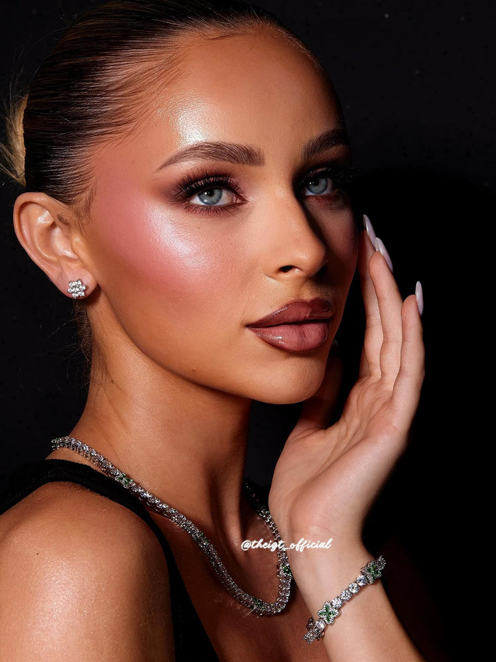 White Moissanite Green Marquise Gem Clover Tennis Bracelet