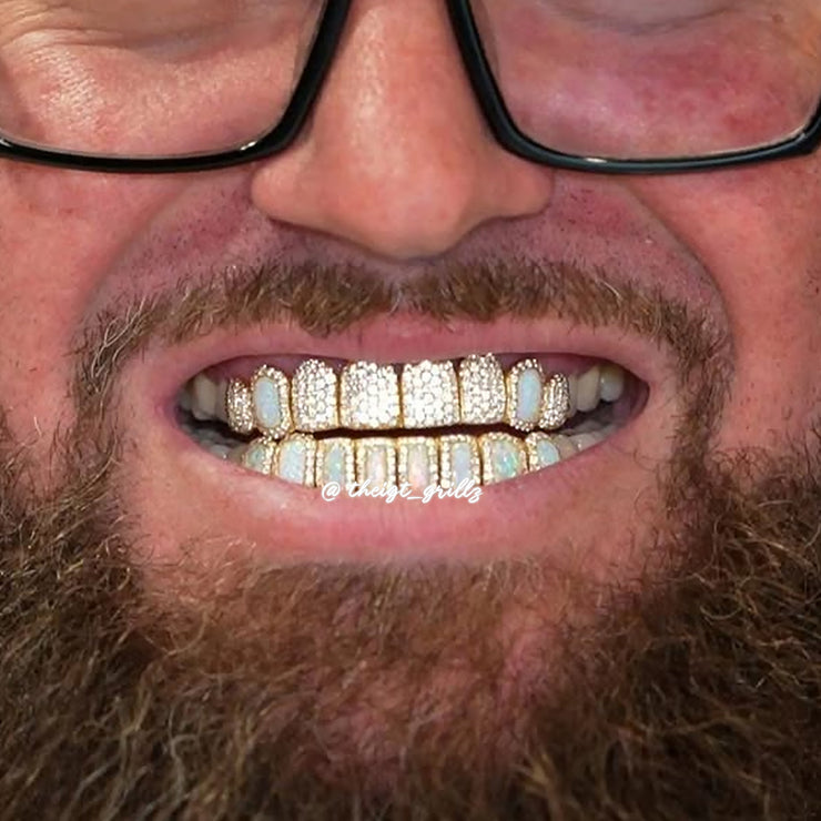 Pave Setting Opal Diamond Grillz