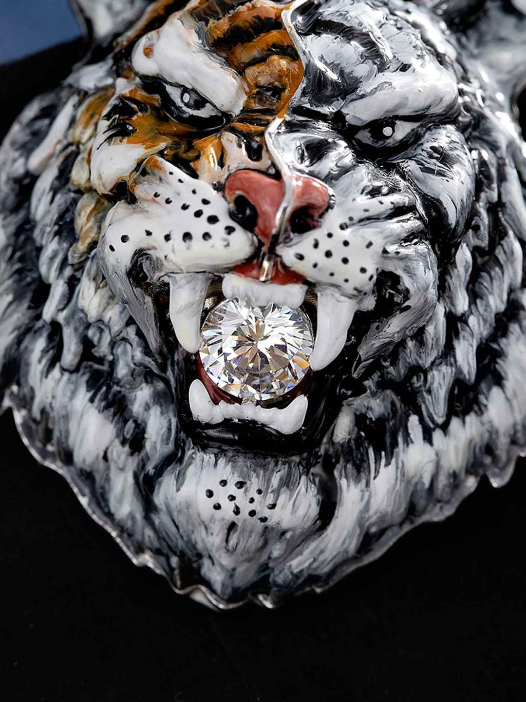 Moissanite Enamel Half White Half Orange Tiger Pendant