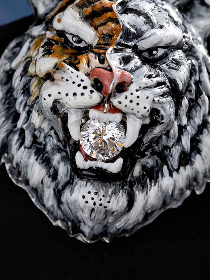 Moissanite Enamel Half White Half Orange Tiger Pendant