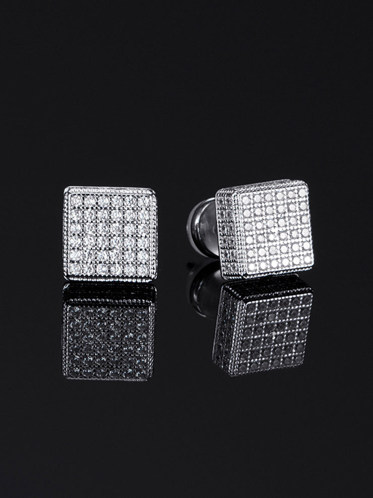 Pack White / Yellow Gold  Pave Square Earrings